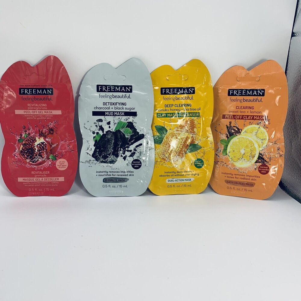 Freeman Feeling Beautiful Mask Pack Set Of 4. Charcoal Clay Pomegranate LemonTea